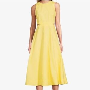 Women’s Sleeveless Cutout Poplin A - Line Midi Dress Size L Light - Yellow